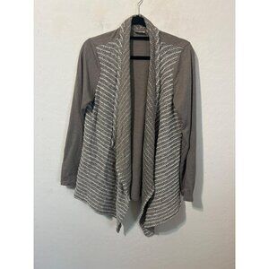 LOGO by Lori Goldstein Sz M Taupe Cream Tunic Open Front Cardigan Cozy